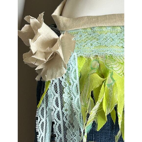 Fringe belt sash handmade cream and green festival fringe belt - Picture 3 of 10